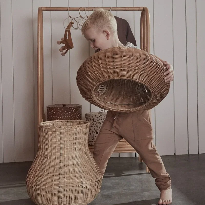 Baby Clothing Hamper - Nordic vento rattan tecido em forma